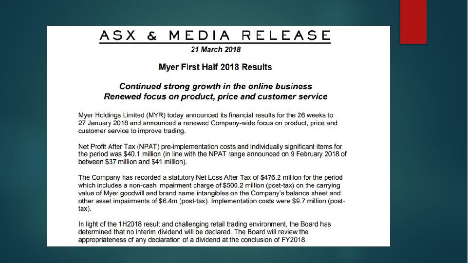 Financial Performance of Myer Holding Ltd Analysis of First Half of 2018