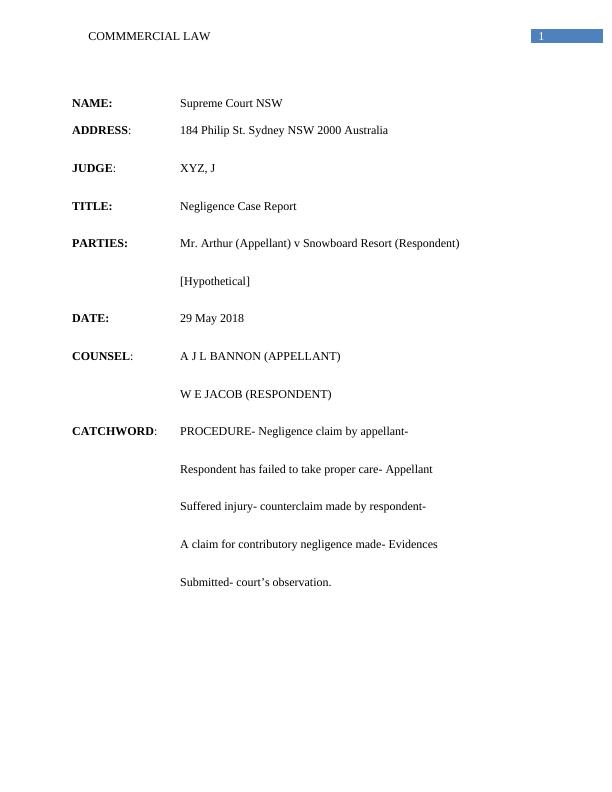 Negligence Case Report Court Report on Negligence Law