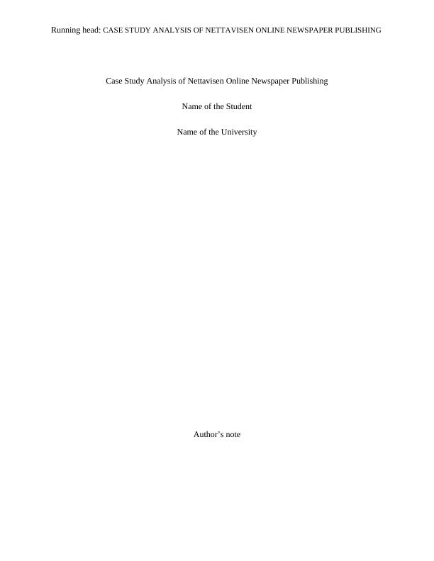 Case Study Analysis of Nettavisen Online Newspaper Publishing_1