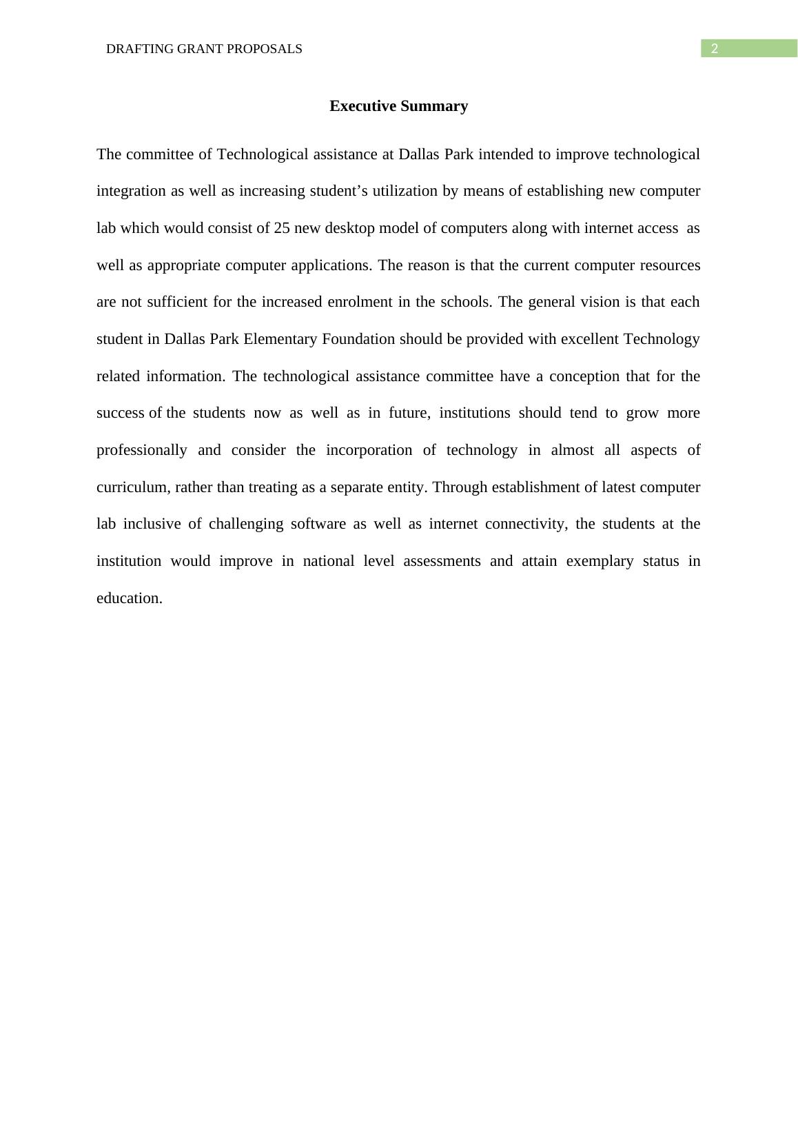 Grant Proposal for Establishing a New Computer Lab at Dallas Park