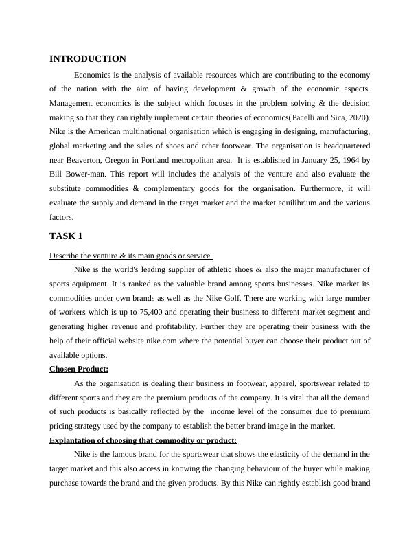 Management Economics: Analysis of Nike's Venture and Market Equilibrium