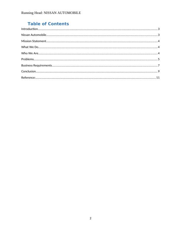 Nissan Automobile Company: Operations Management and Business Requirements