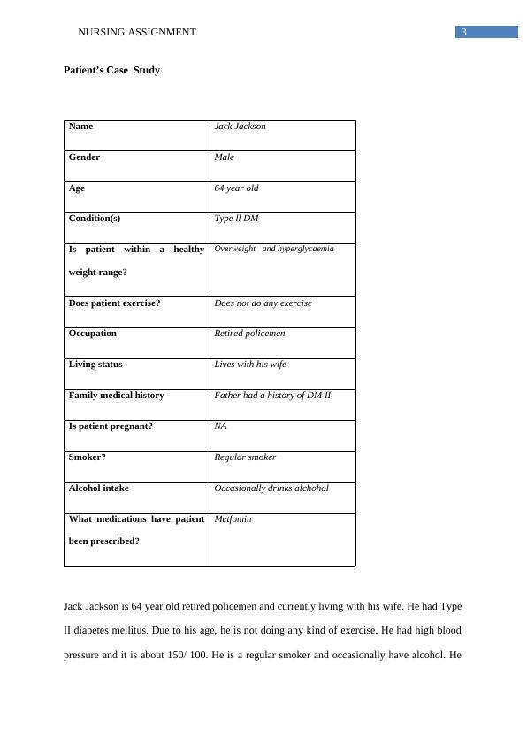 Nursing Assignment Case Study of Type 2 Diabetes Mellitus