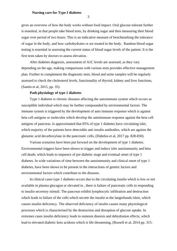 Nursing Care for Type I Diabetes Diagnostic Procedures