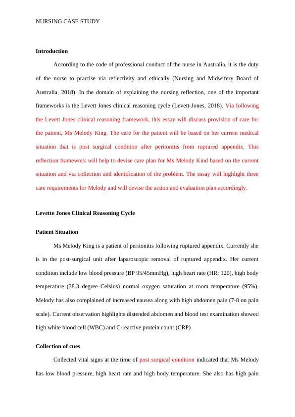 Nursing Case Study: Levett Jones Clinical Reasoning Cycle