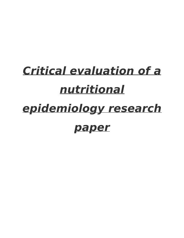 research article about epidemiology