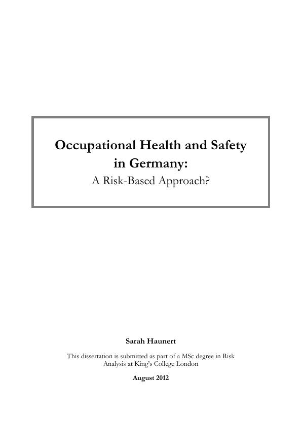 Occupational Health and Safety in Germany A Riskbased Approach? Desklib