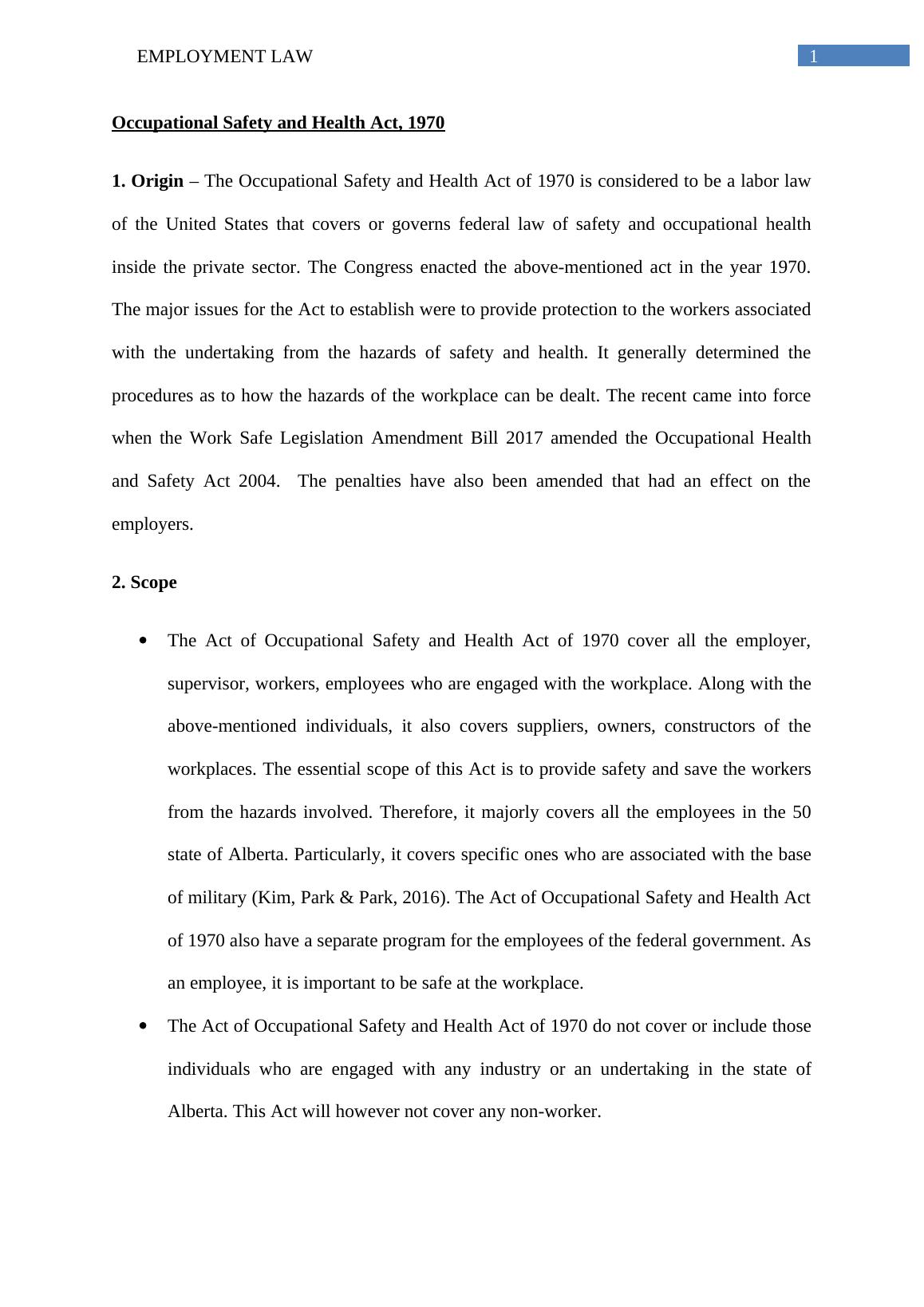 Occupational Safety and Health Act of 1970 Desklib