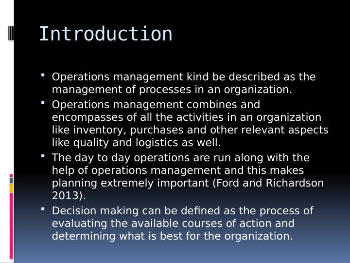 Operations Management and Decision Making Importance and Application
