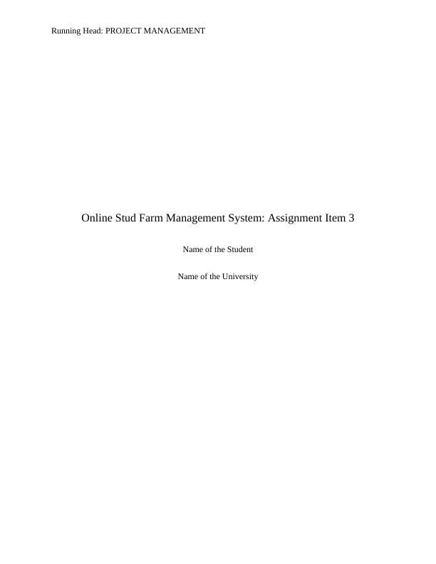 Online Stud Farm Management System: Assignment Item 3_1