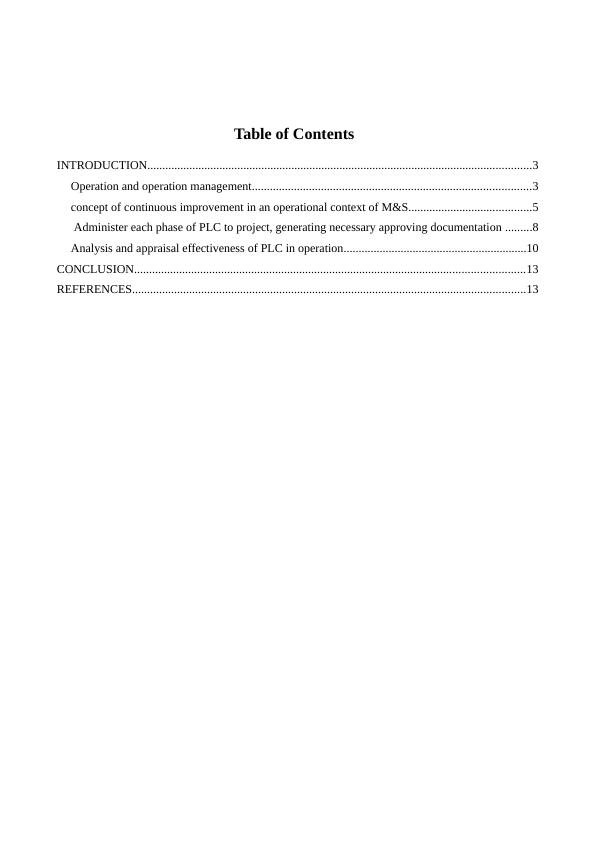 Review and Critique of Operation Management/Project Life Cycle