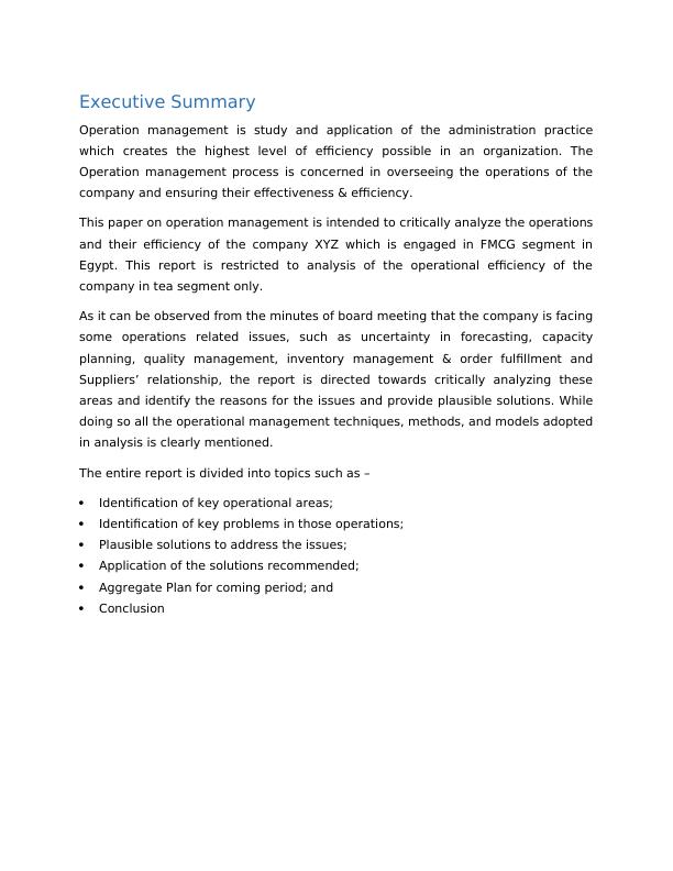 Operational Efficiency Analysis of XYZ Company in Tea Segment