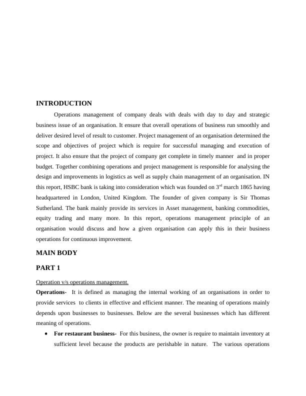 Operations and Project Management in HSBC Bank - Desklib