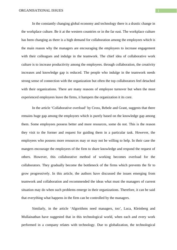 HBR Organisational Issues Algorithms And Collaboration