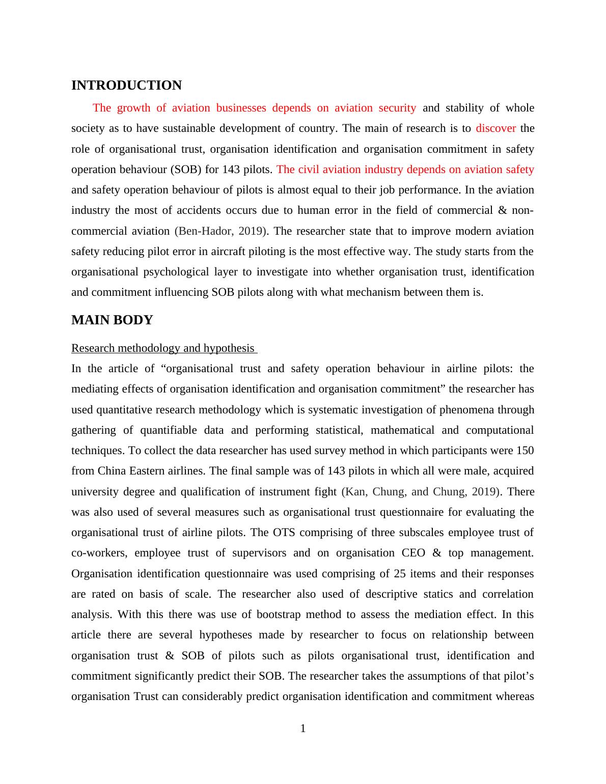 Organisational Trust and Safety Operation Behaviour in Airline Pilots ...