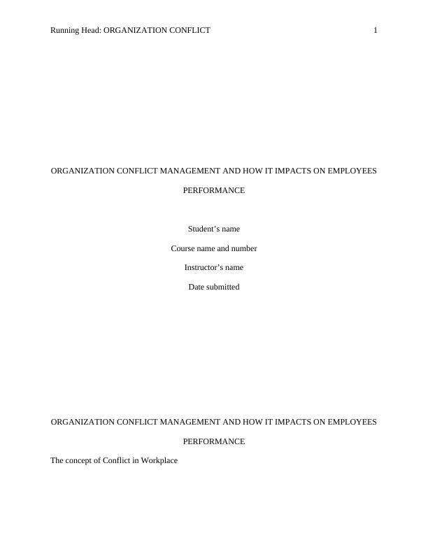 research proposal of effect of workplace conflicts on employee performance