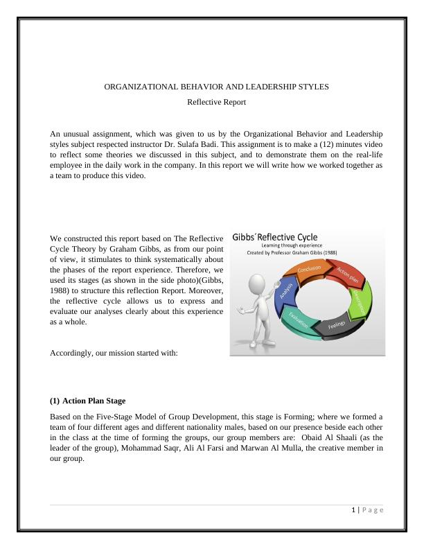 Organizational Behavior and Leadership Styles Reflective Report_1