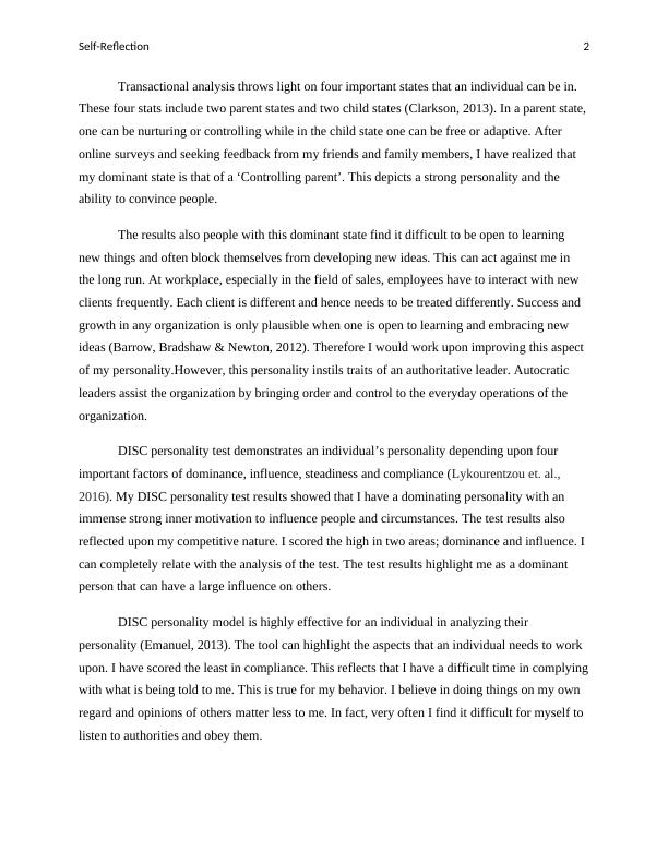 self reflection essay organizational behaviour