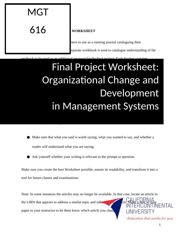 Organizational Change and Development in Management Systems - Final Project Worksheet_2