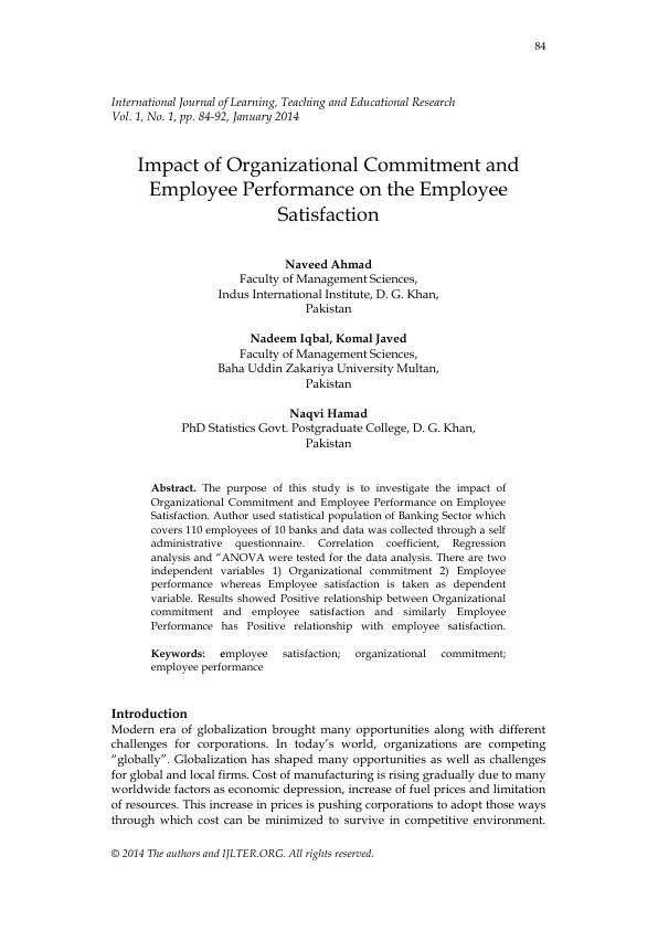 Impact of Organizational Commitment and Employee Performance on Employee Satisfaction_1