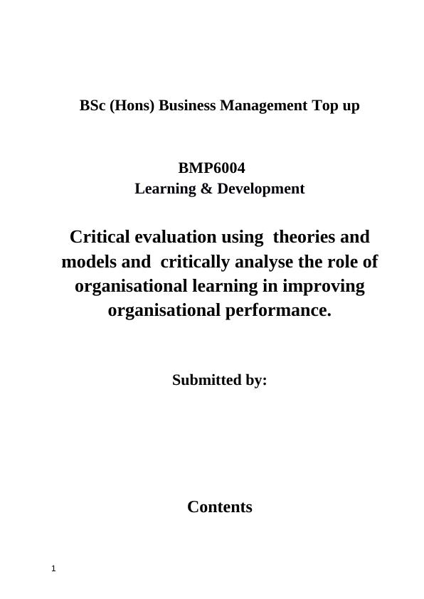 Organizational Learning And Performance Critical Analysis Using Theories And Models 