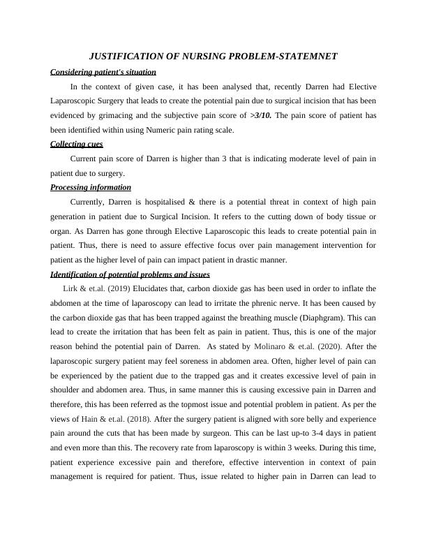 Pain Management after Elective Laparoscopic Surgery Clinical Case Study