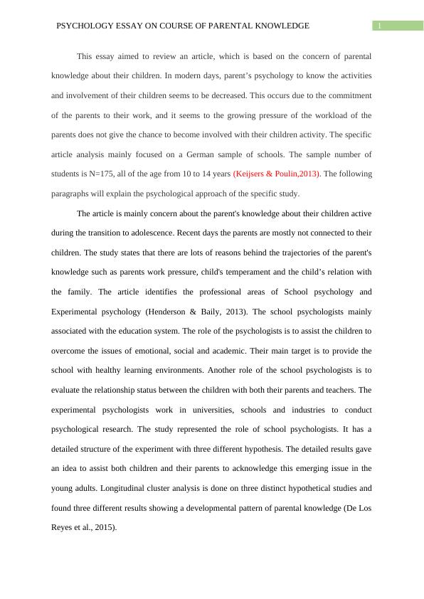 Psychology Essay on Course of Parental Knowledge_2