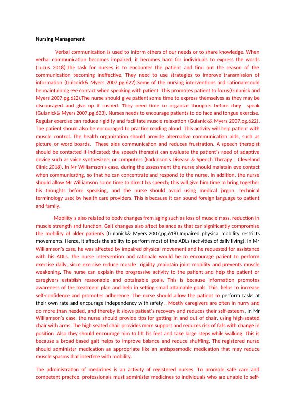 Nursing Management of Parkinson's Disease A Case Study