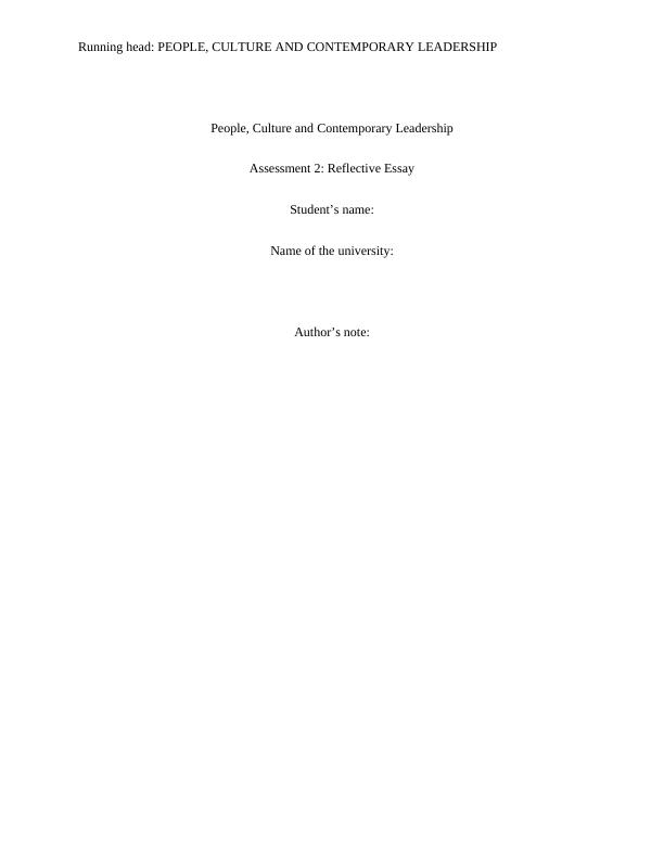 People, Culture and Contemporary Leadership - Reflective Essay_1