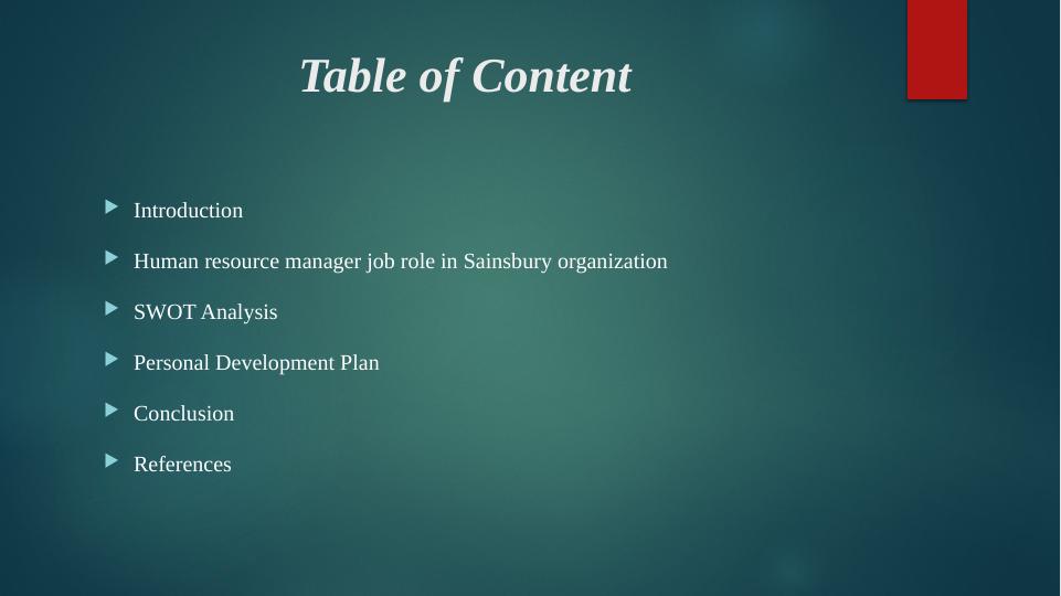 Personal Development HR Manager Job Role in Sainsbury Organization