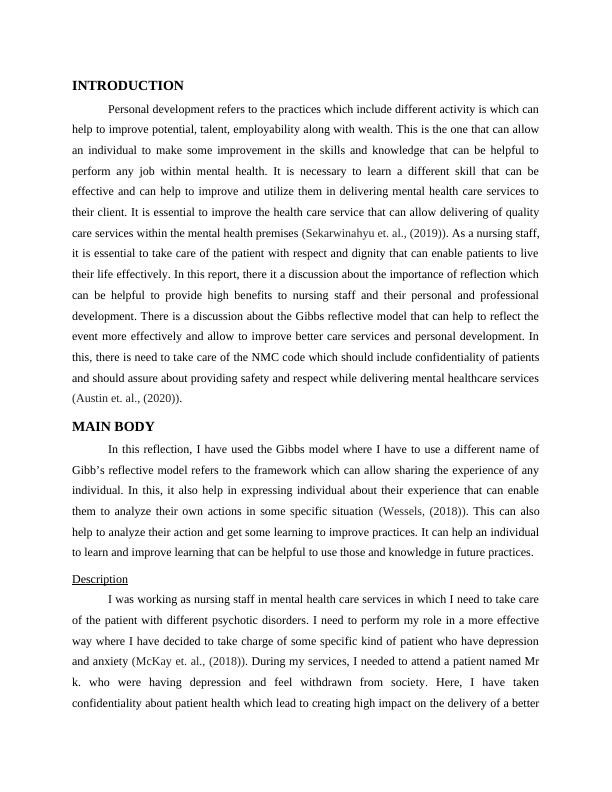 mental health reflection essay