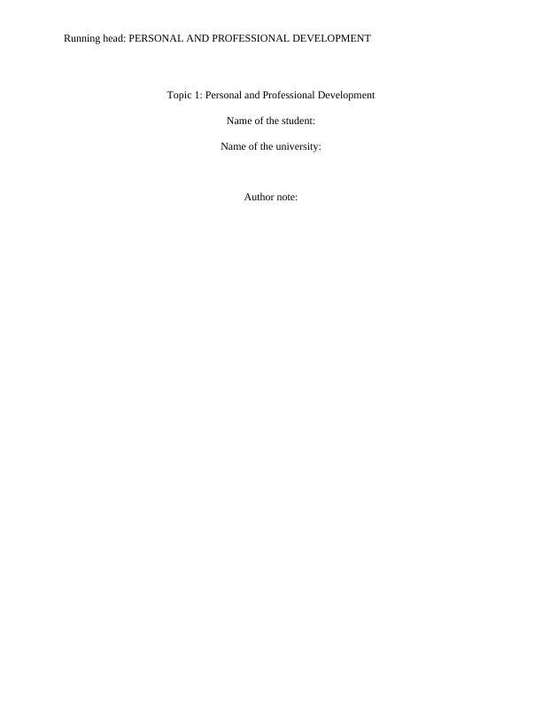 Personal and Professional Development: Self-Assessment Report and Plan_1