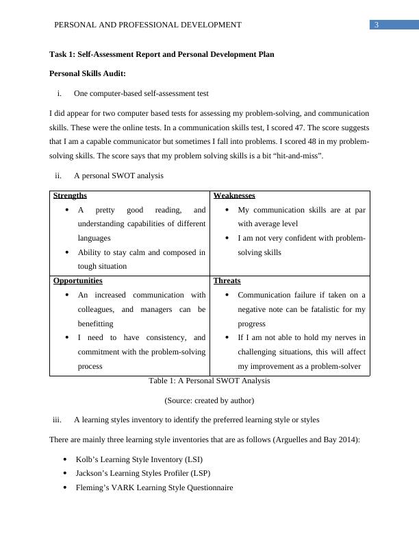 Personal and Professional Development: Self-Assessment Report and Plan_4