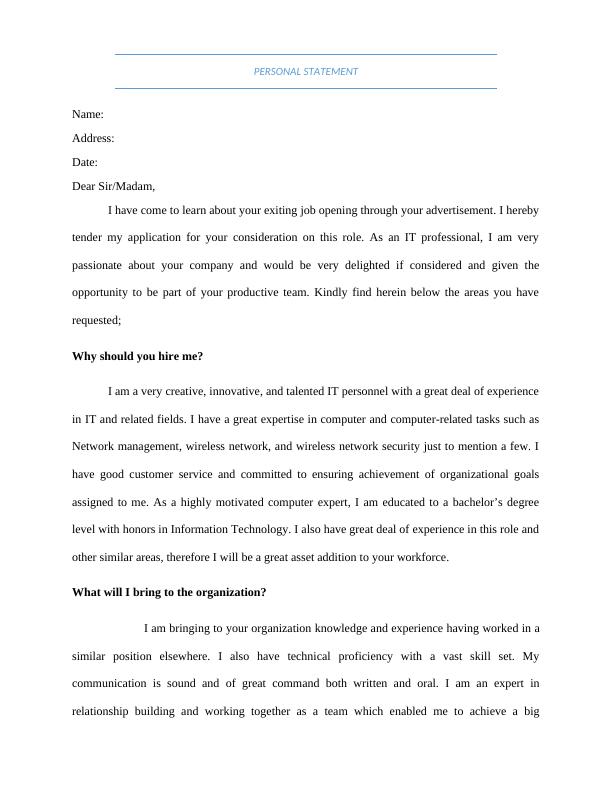 Personal Statement for IT Professional_1