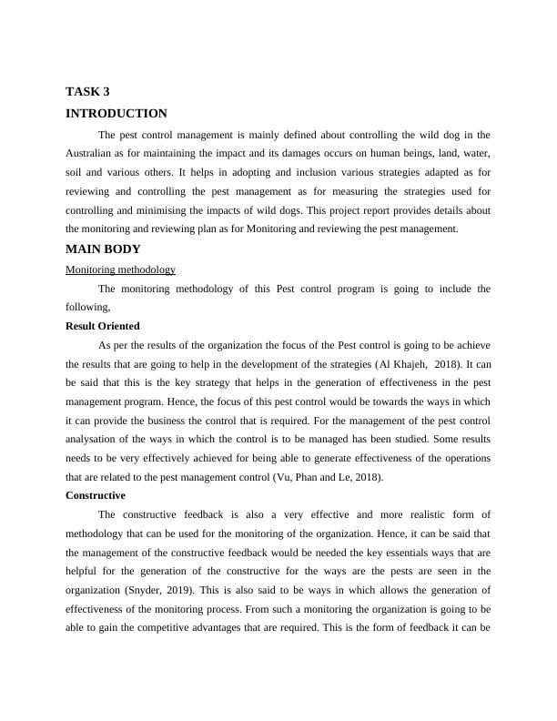 Pest control management monitoring methodology and ongoing work