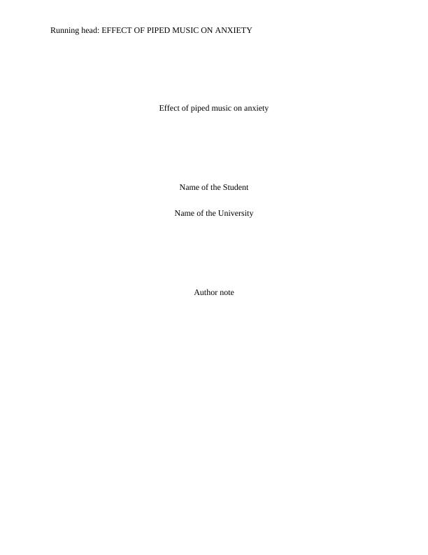 Effect of Piped Music on Anxiety Study and Analysis