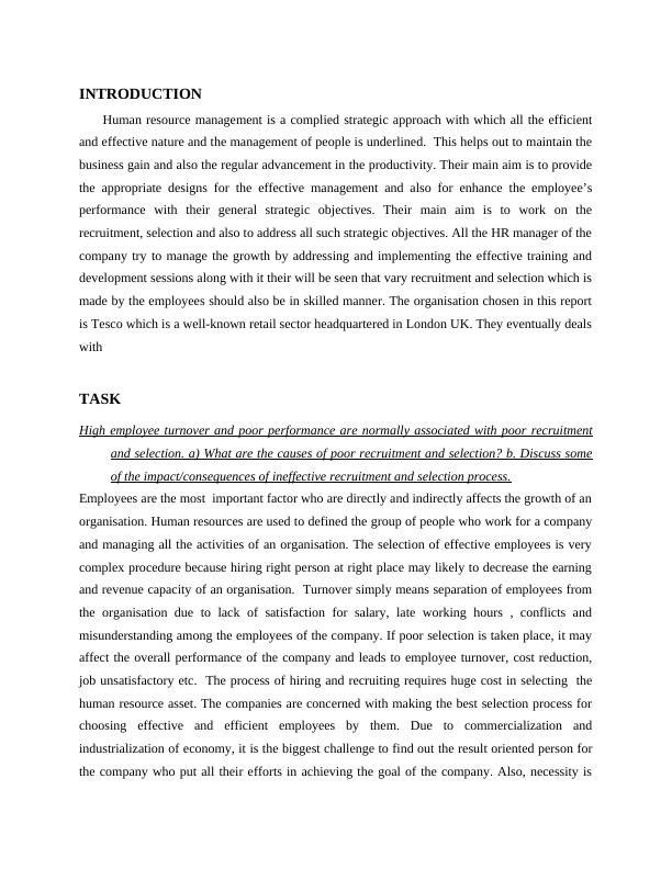 Causes and Consequences of Poor Recruitment and Selection - Desklib