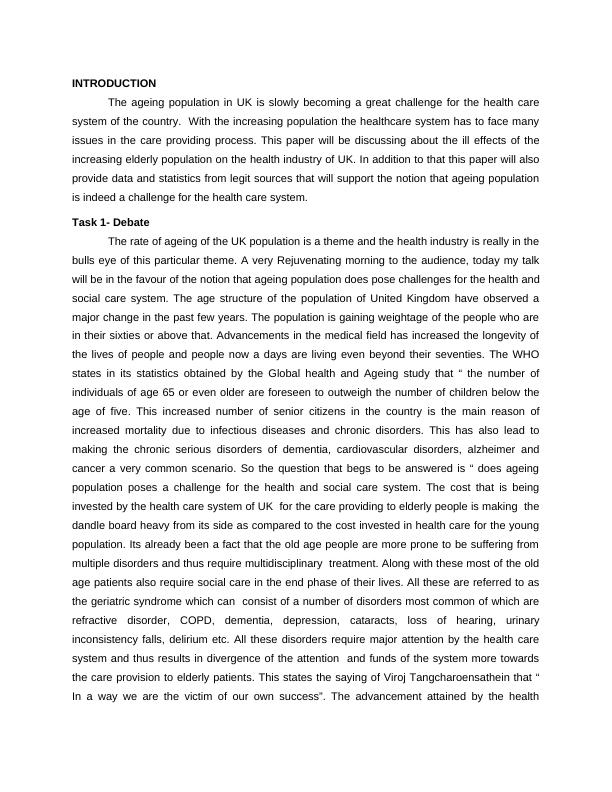 Challenges of Population Ageing for Health and Social Care Systems