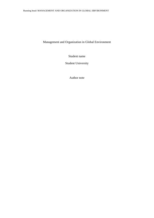 Management and Organization in Global Environment_1