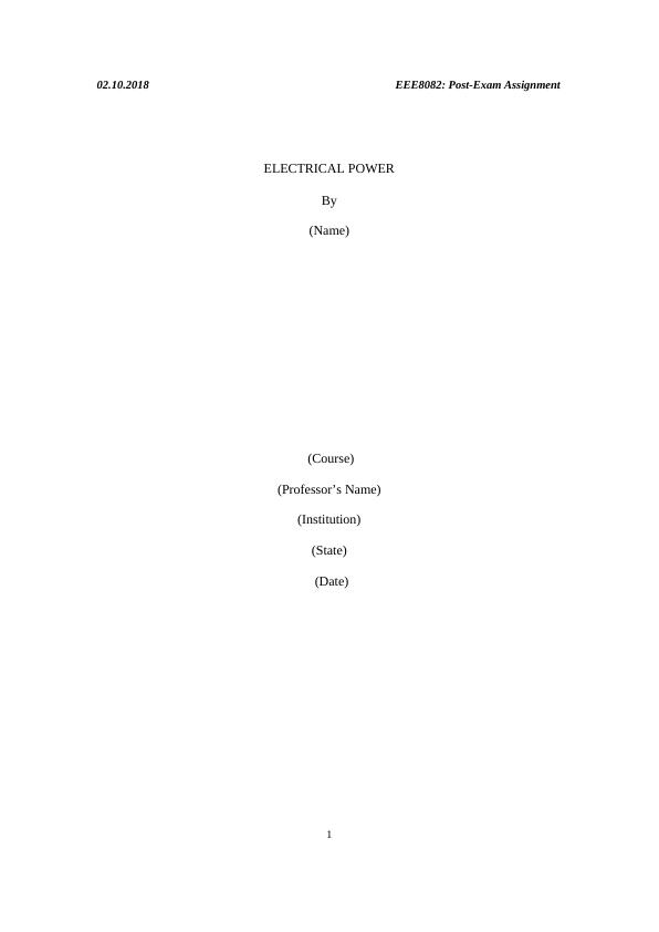 EEE8082: Post-Exam Assignment on Electrical Power_1