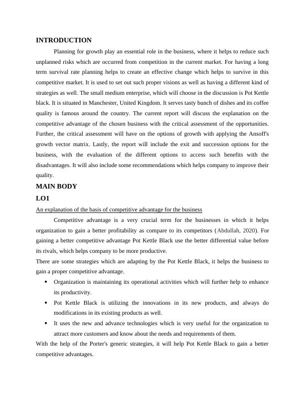 Planning for Growth in Pot Kettle Black Competitive Advantage & Funding