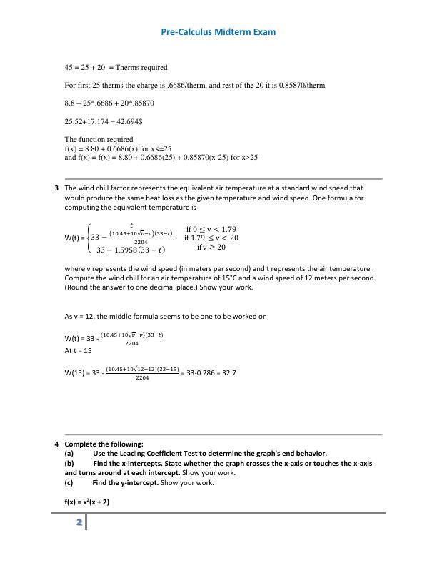 Pre-Calculus Midterm Exam Solutions | Desklib