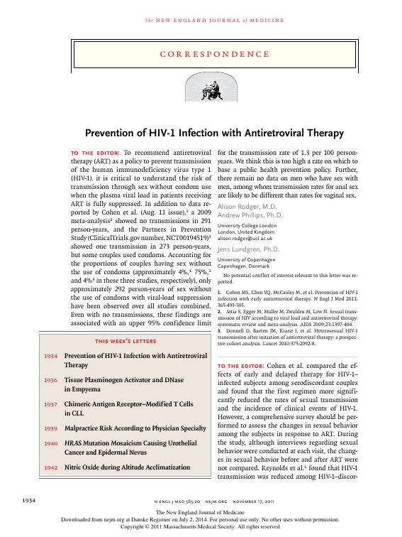 Prevention of HIV-1 Infection with Antiretroviral Therapy_1