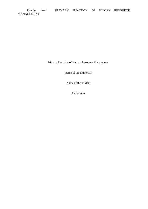 Primary Function Of Human Resource Management