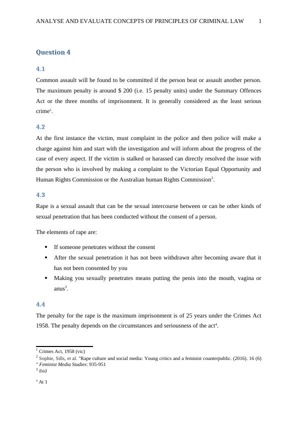 Criminal Law Assignment Principles And Concepts Analysis