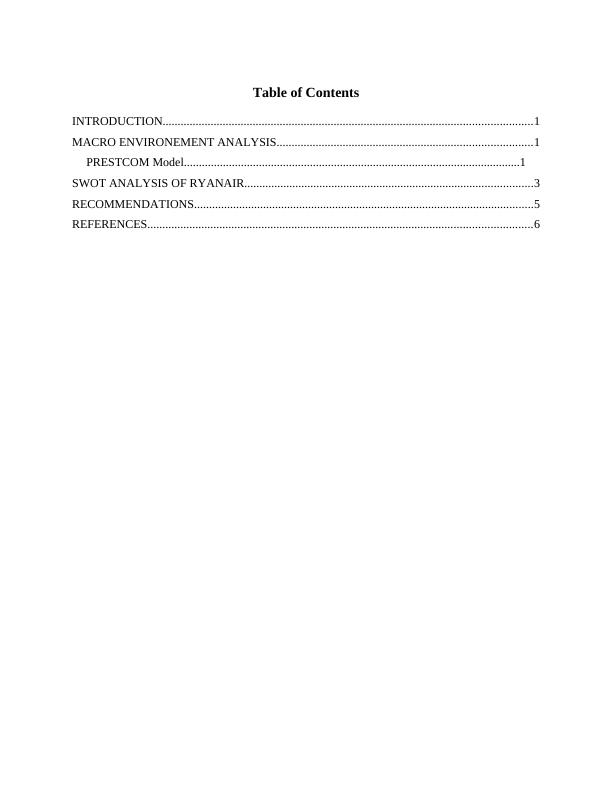 Principles of Marketing Assessment for Ryanair: PRESTCOM Model and SWOT ...