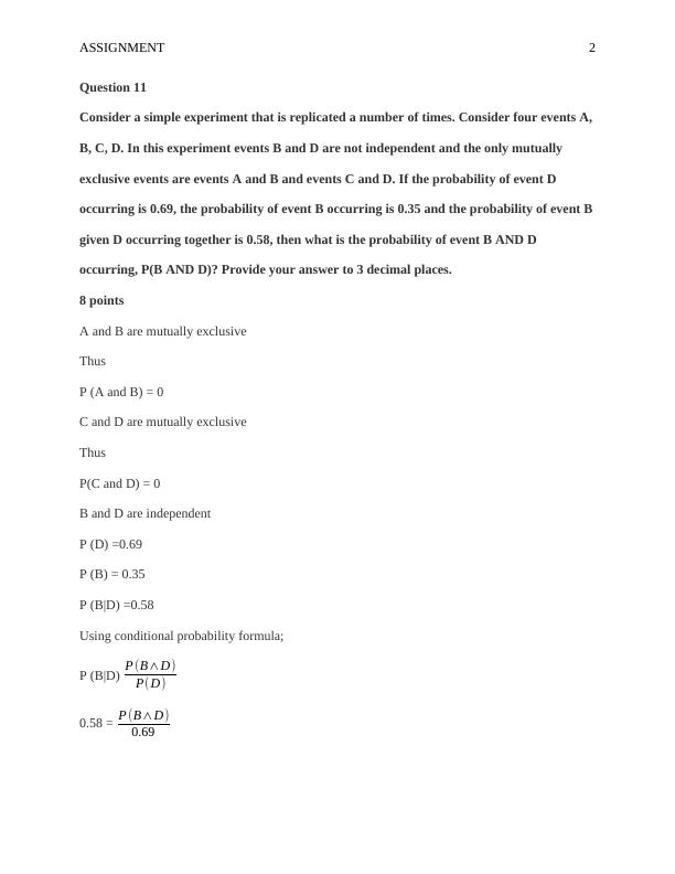 Probability And Statistics Assignment Solutions | Desklib