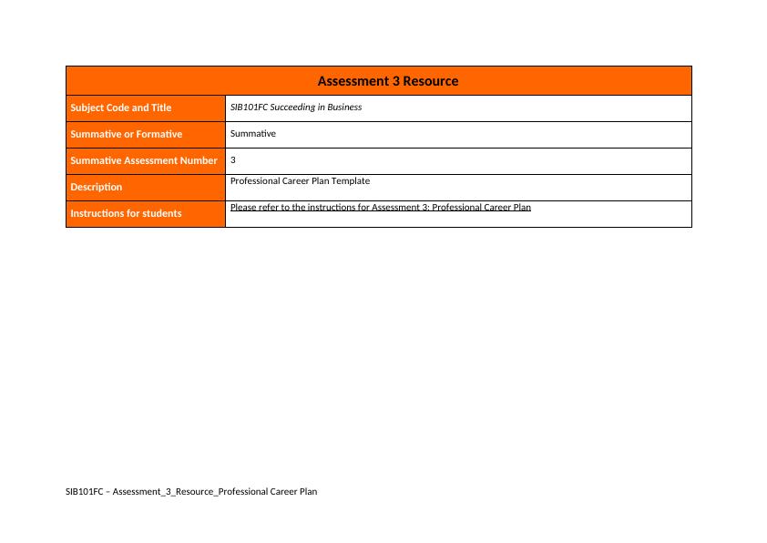 Professional Career Plan Template for SIB101FC Assessment 3 Resource_1