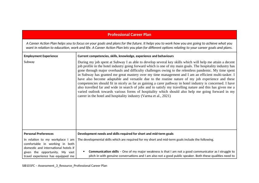 Professional Career Plan Template for SIB101FC Assessment 3 Resource_2