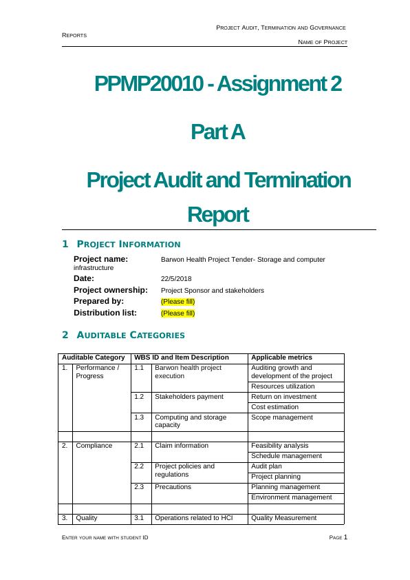 Project Audit, Termination and Governance Reports - Desklib_1